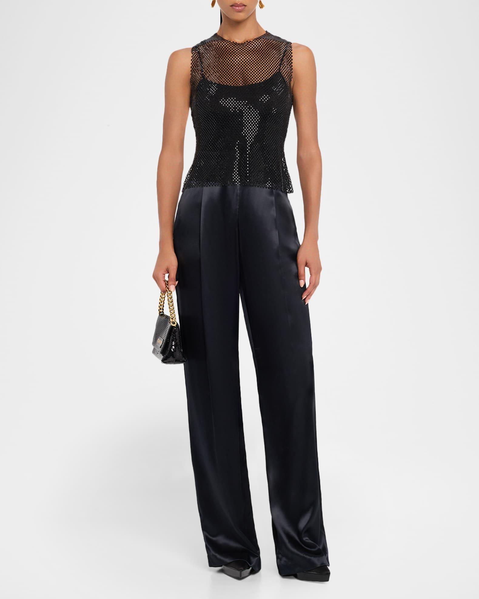 Pleated Satin Straight-Leg Trousers Product Image