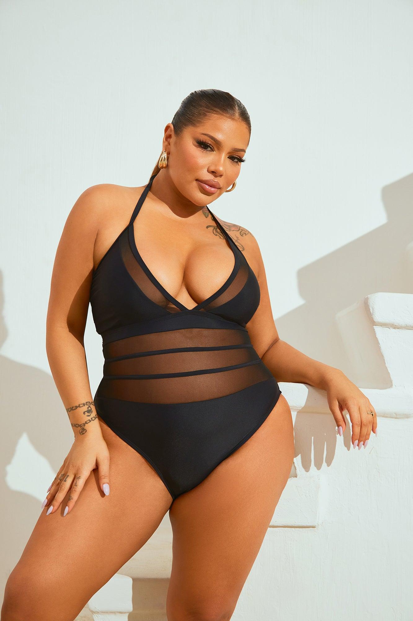 Katelyn Mesh Cutout 1 Piece Swimsuit - Black Product Image