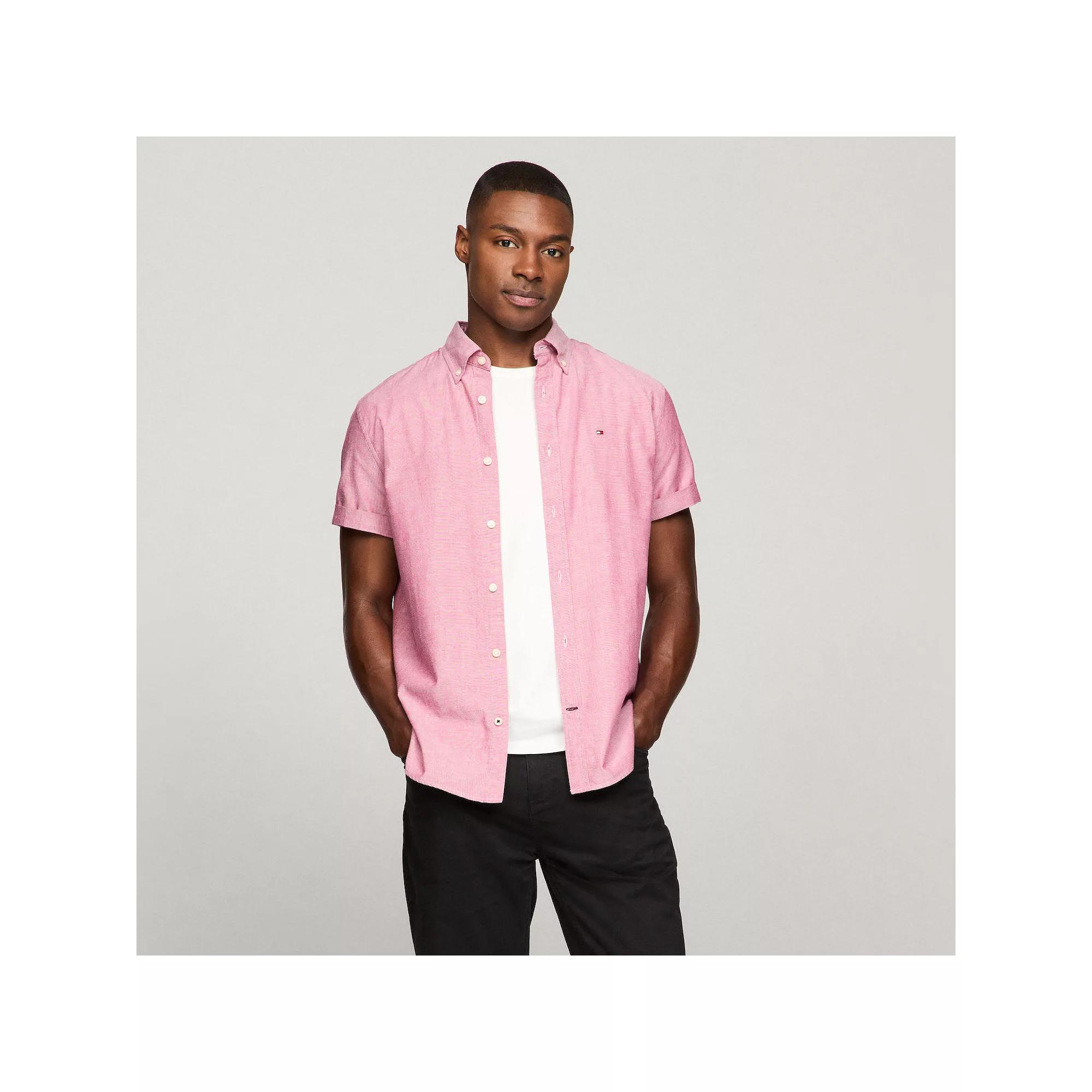 Men's Tommy Hilfiger Short Sleeve Original Stretch Oxford Shirt, Size: XL, Royal Pink Solid Product Image