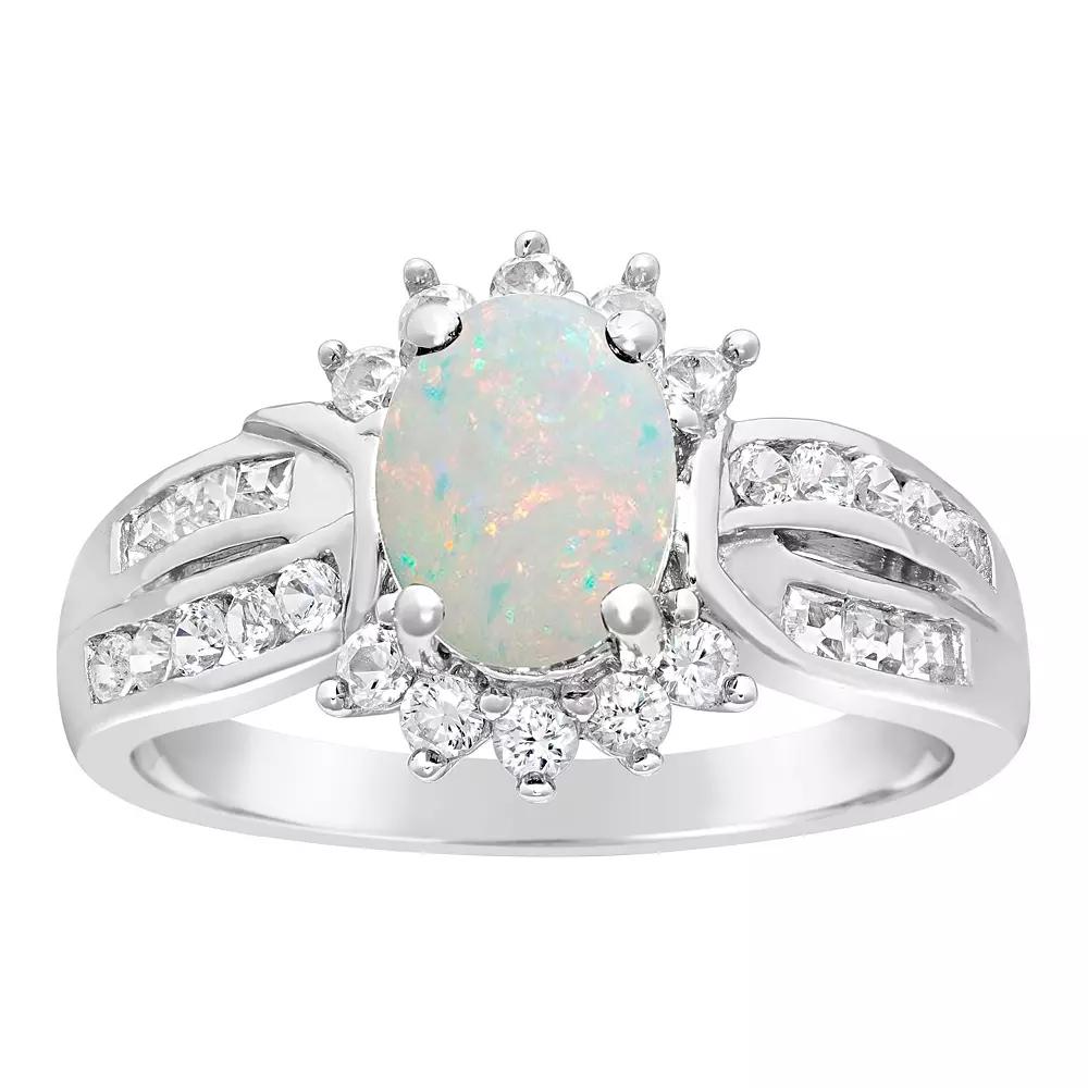 Gemminded Sterling Silver Lab-Created Opal & White Topaz Ring, Women's,  Product Image