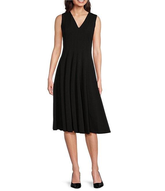 Calvin Klein V-Neck Sleeveless Scuba Crepe Fit And Flare Dress Product Image