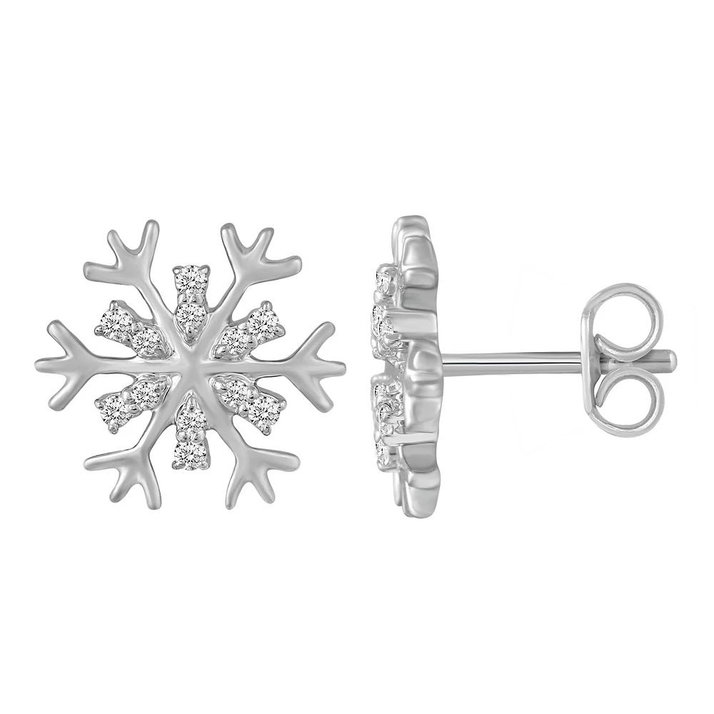 Sterling Silver 1/6 Carat T.W. Diamond Snowflake Stud Earrings, Women's Product Image