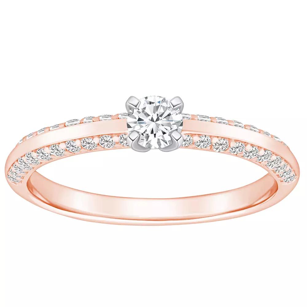 Alyson Layne 14k Gold 3/5 Carat T.W. Diamond Round Cut Pave & Polished Band Engagement Ring, Womens 14k White Gold Product Image