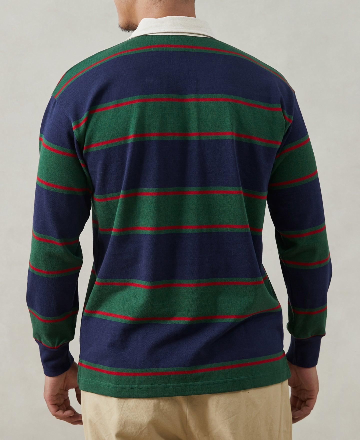 Classic Fit Striped Jersey Rugby Shirt - Green/Navy/Red Product Image