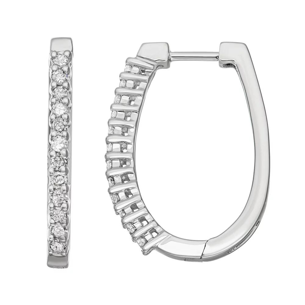 10k White Gold 1/2 Carat T.W. Diamond Oval Hoop Earrings, Women's, 10k Whgold Product Image