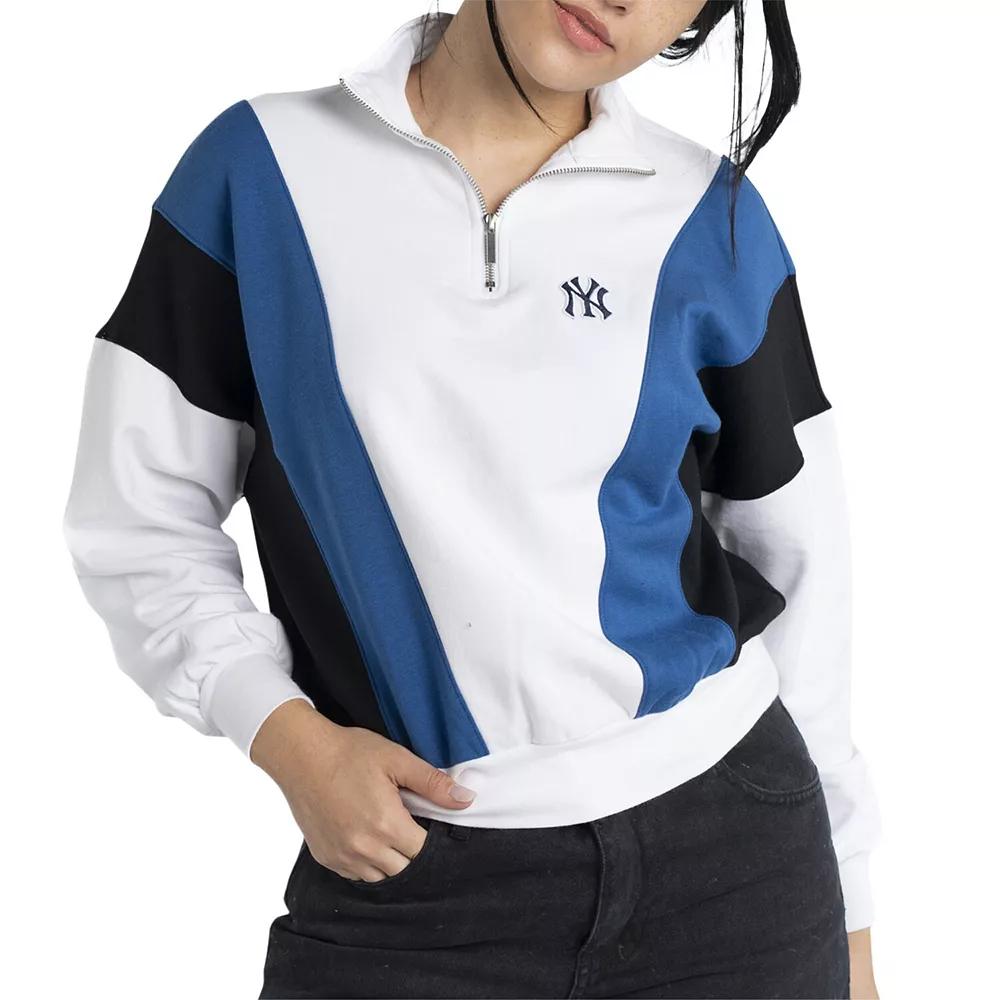 Women's Lusso  White New York Yankees Malia Quarter-Zip Sweatshirt, Size: XL Product Image