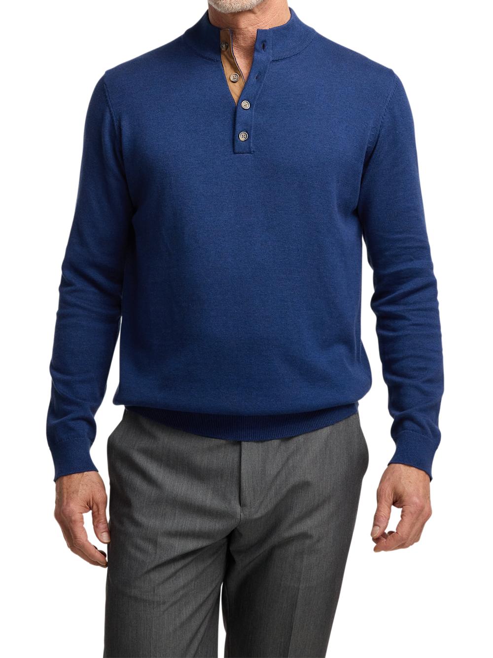 Supima Cotton Four Button Mock Neck Sweater - Plum Product Image