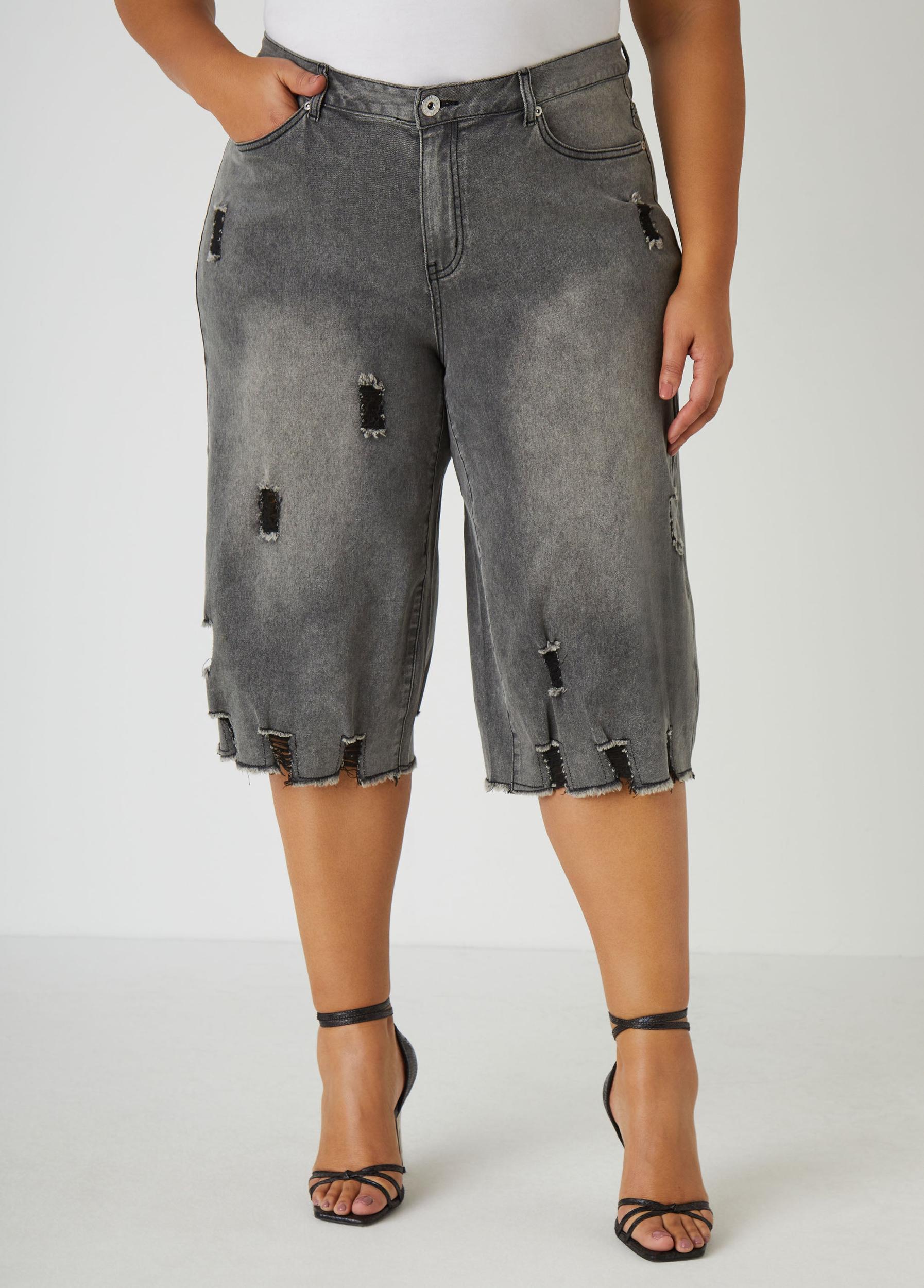 Distressed Denim Capris Product Image