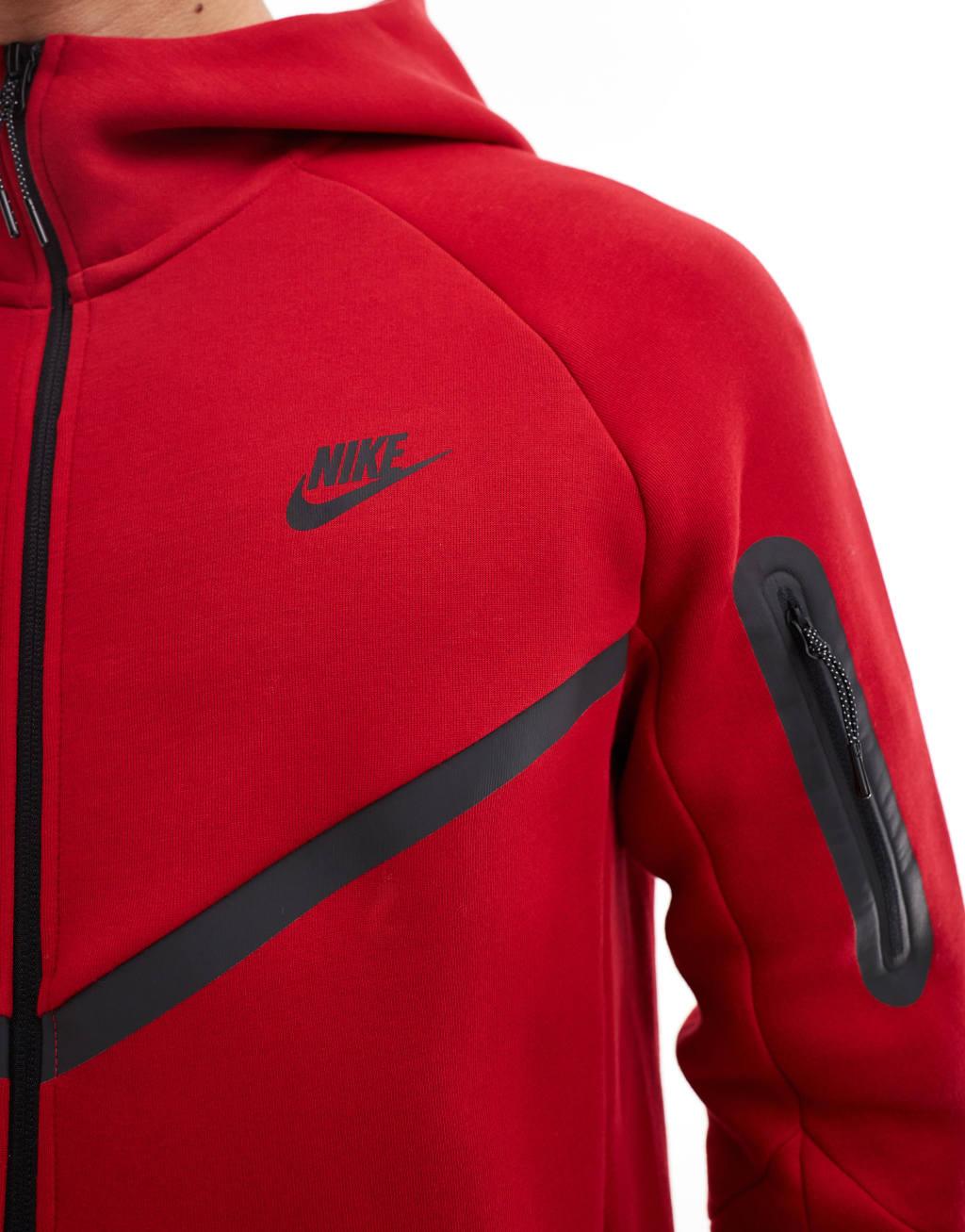 Nike Tech Fleece full zip hoodie in red Product Image
