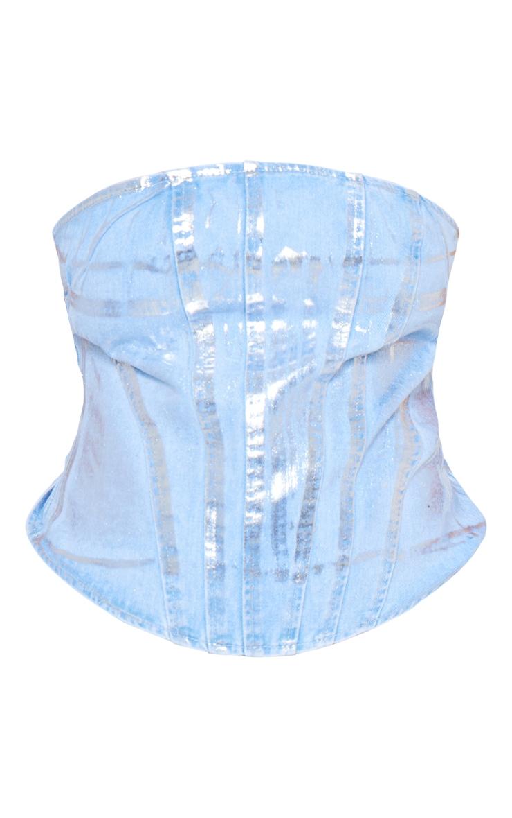 Plus Silver Washed Foil Denim Corset Product Image