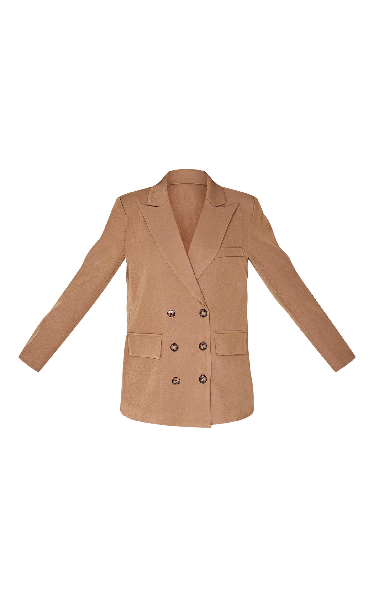 Petite Taupe Premium Double Breasted Button Detail Blazer Product Image