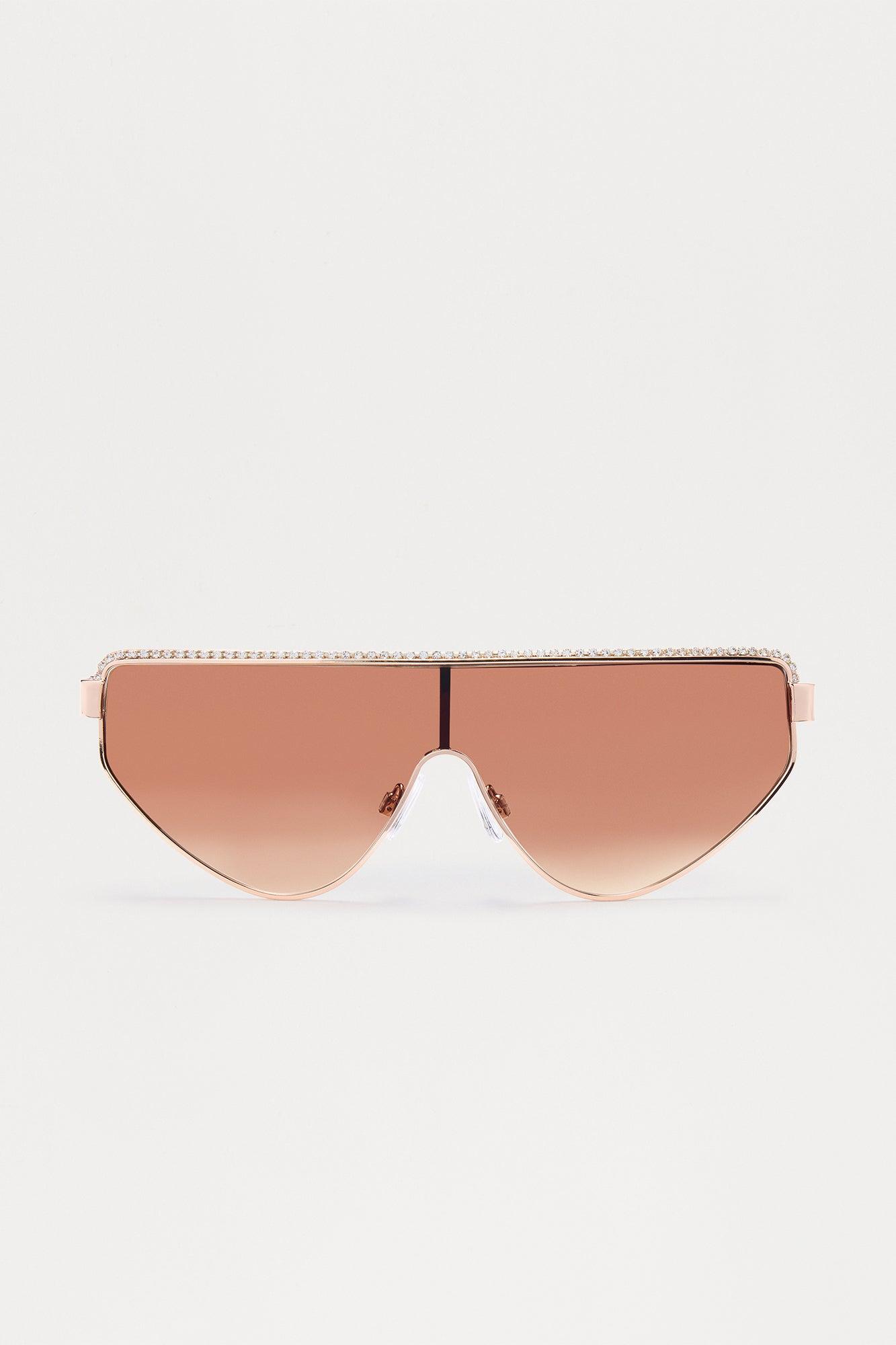 Lola Rhinestone Shield Sunglasses - Brown Female Product Image