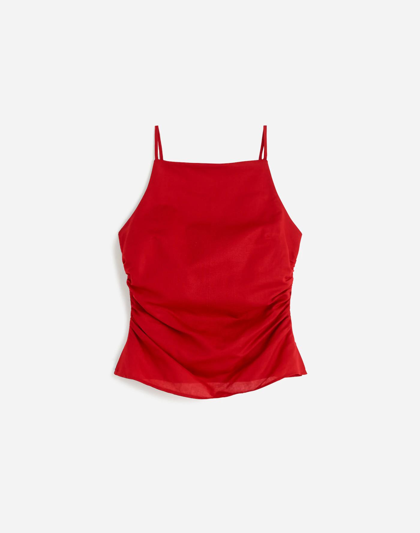 Ruched Squareneck Tank in Linen-Cotton Product Image