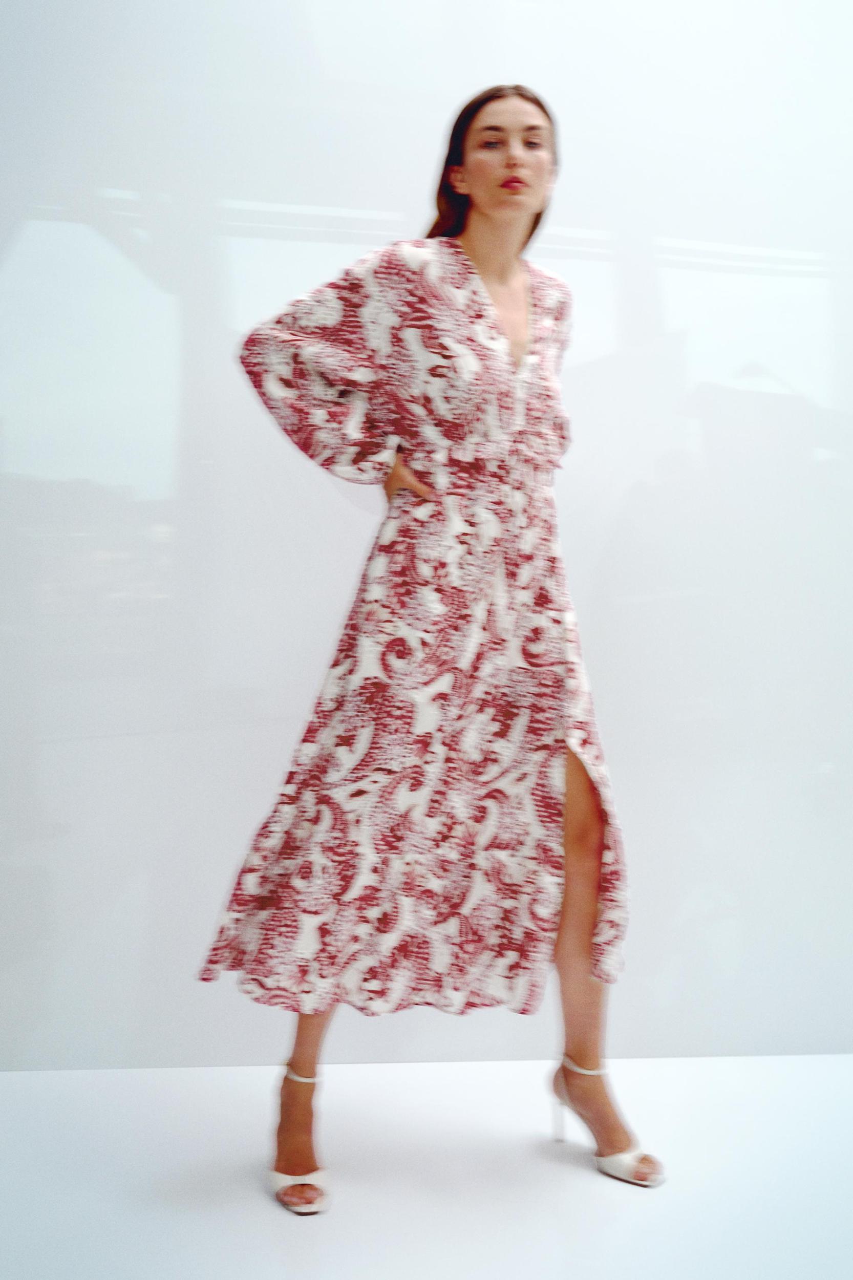 PRINTED MIDI DRESS WITH EMBROIDERED EYELETS Product Image