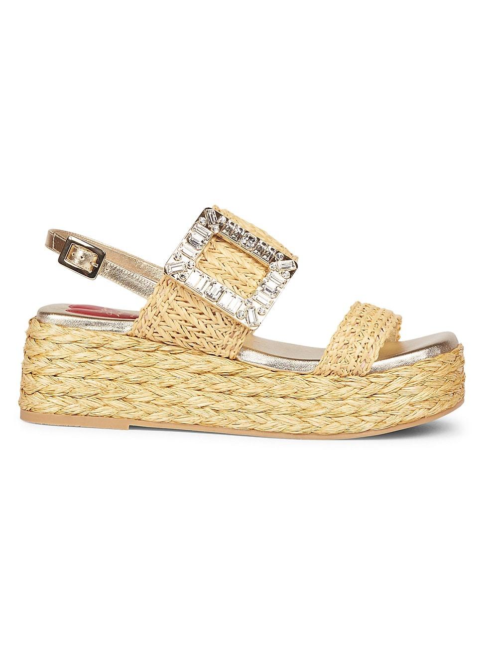 Womens Strass Buckle 60MM Raffia Wedge Sandals Product Image