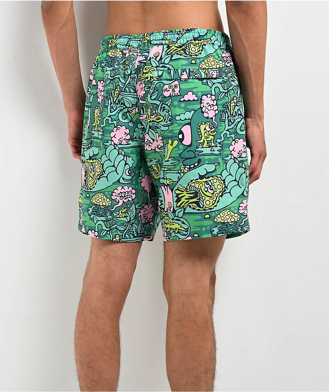 Killer Acid Trippy Jungle Green Board Shorts Product Image