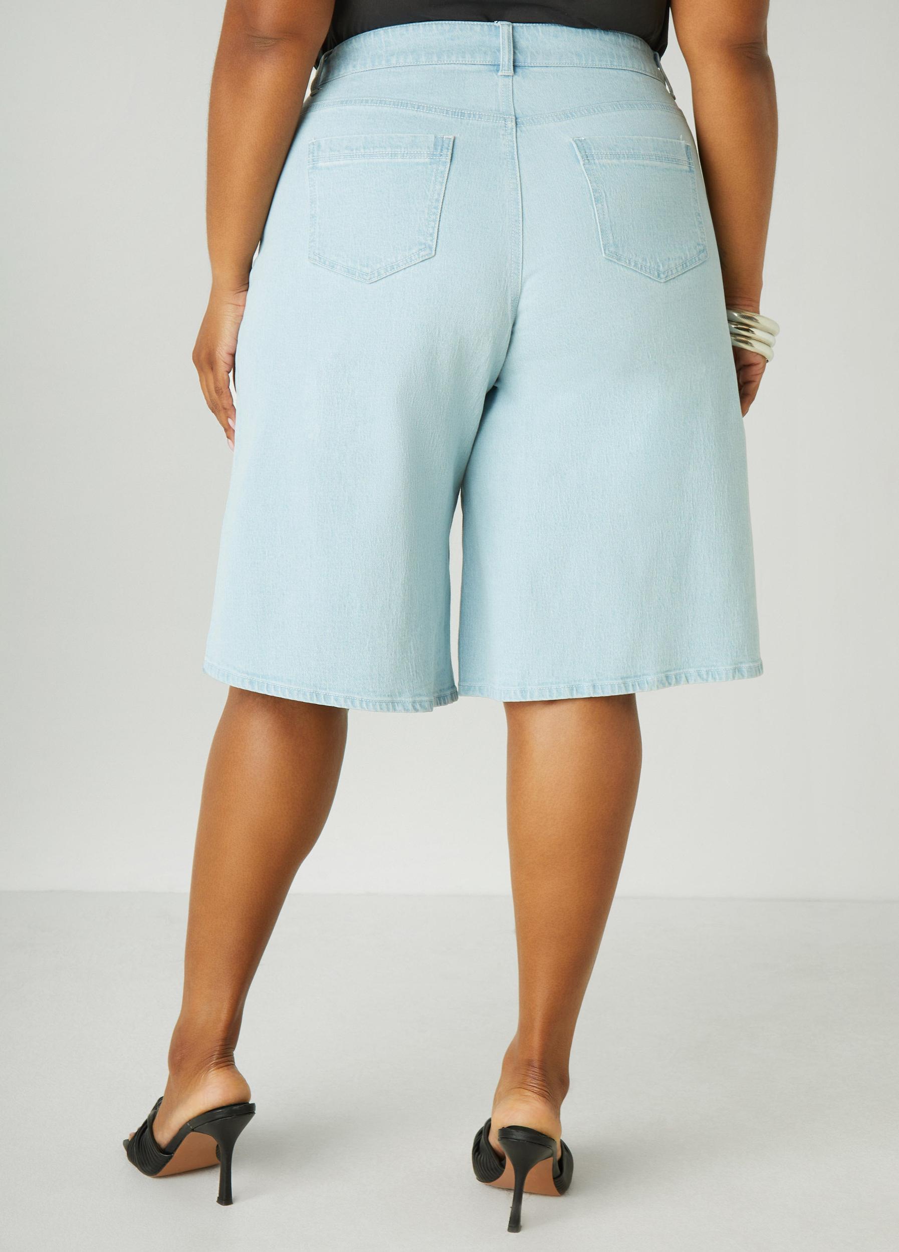 Plus Size Wide Leg Denim Shorts Ashley Stewart Product Image