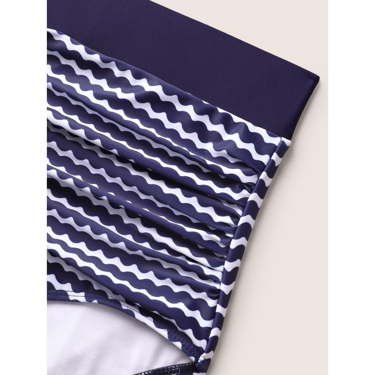 Plus Size Striped Print High Rise Ruched Swim Bottom Women's Swimwear Navy Beach Gathered High stretch Skinny High Rise Curve Swim Bottoms BloomChic 10/M Product Image