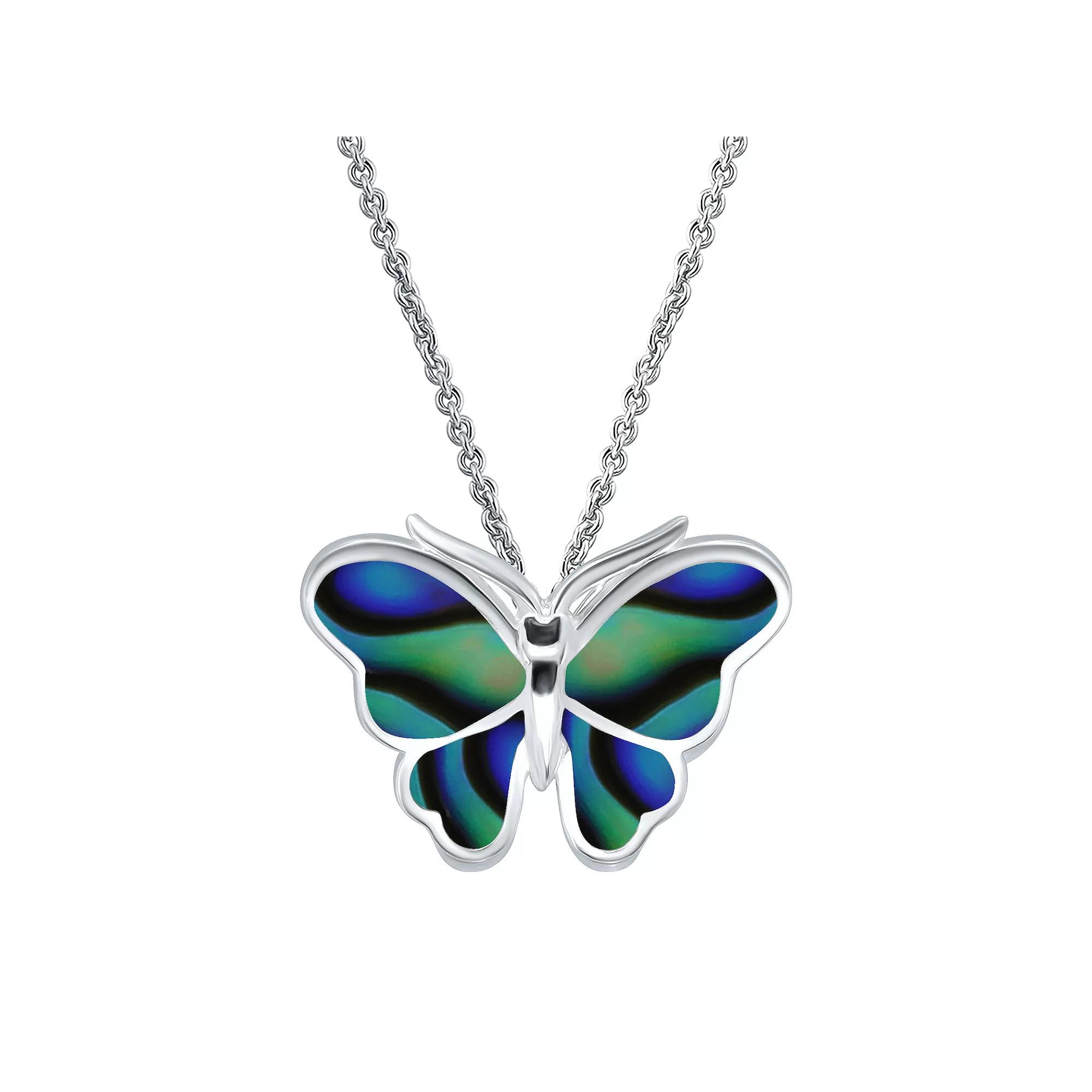 Aleure Precioso Silver Plated Abalone Butterfly Pendant Necklace, Women's,  Product Image