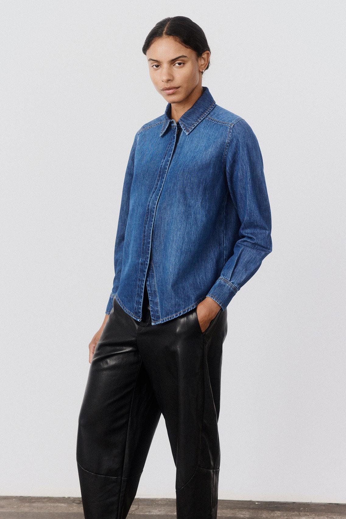 Denim Handkerchief With a Zipper Blouse Product Image