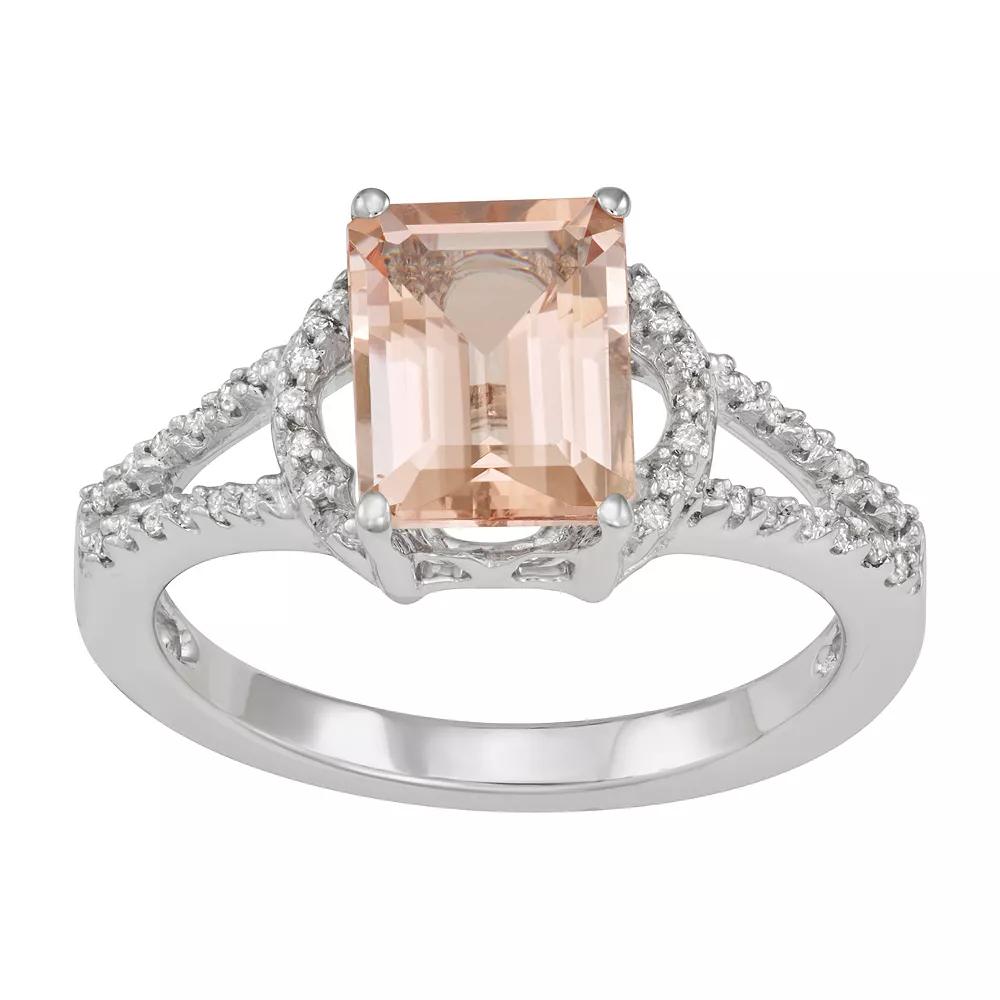 HDI 14k White Gold 2 1/3 Carat T.W. Diamond & Morganite Ring, Women's,  Product Image