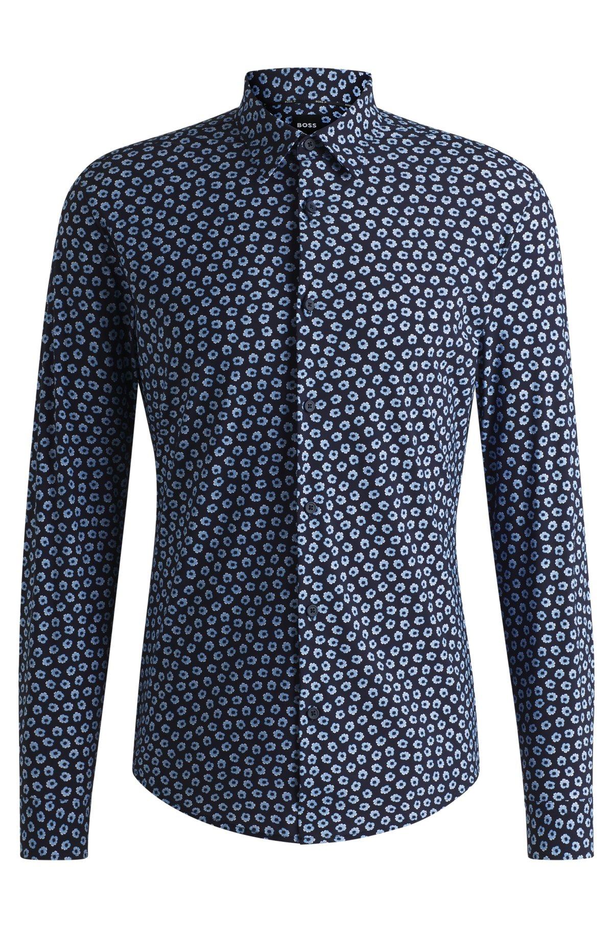 Slim-fit shirt in floral-print performance-stretch jersey Product Image