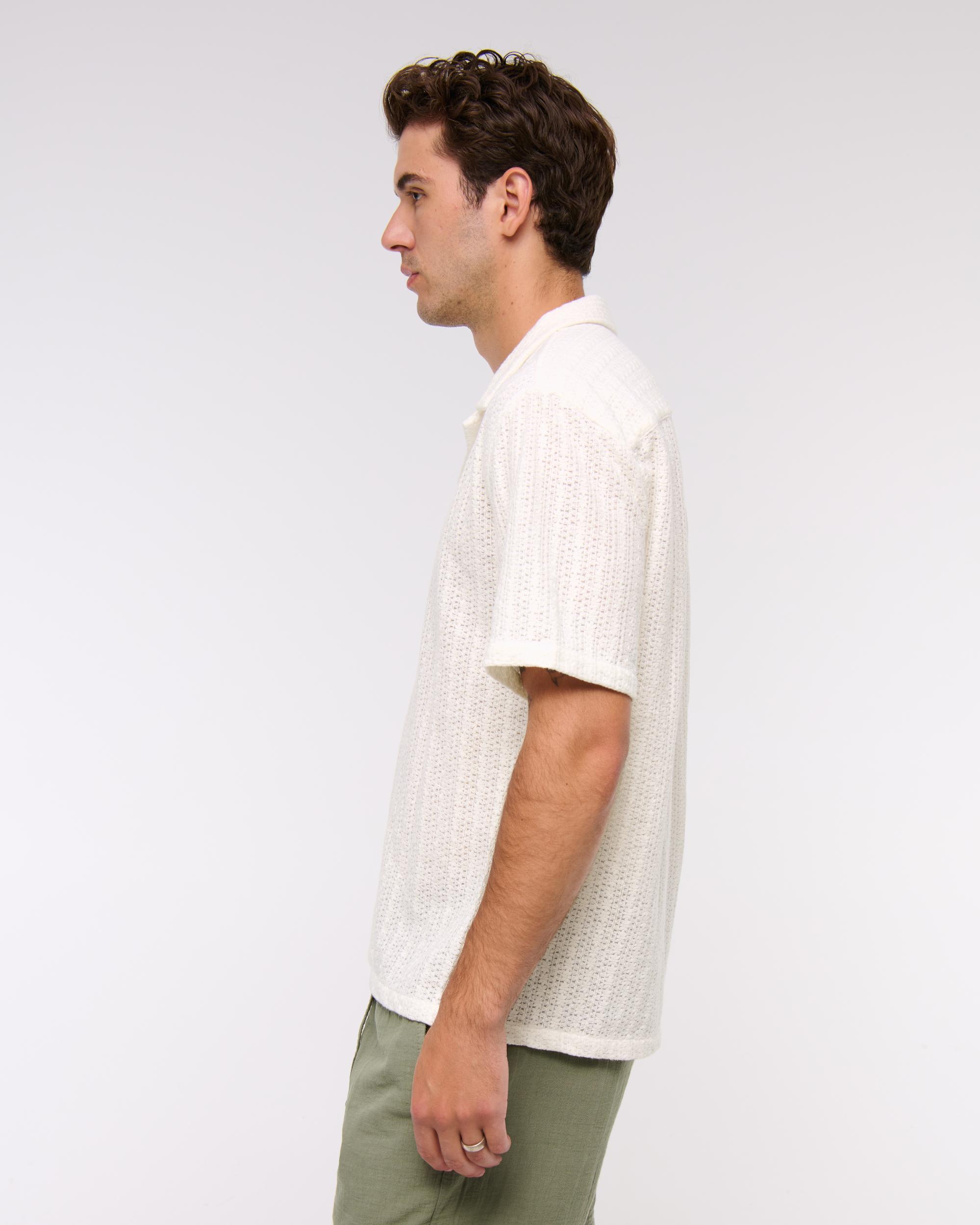 Camp Collar Cropped Lace Shirt Product Image