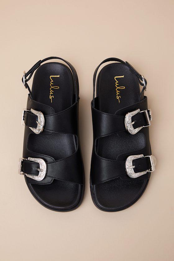 Irati Black Western Buckle Slingback Sandals Product Image