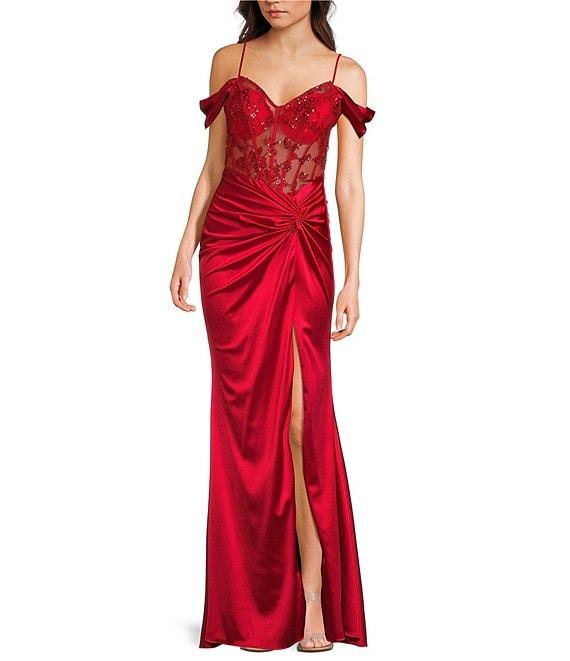 B. Darlin Sweetheart Neck Off The Shoulder Corset Knot Front Dress Product Image