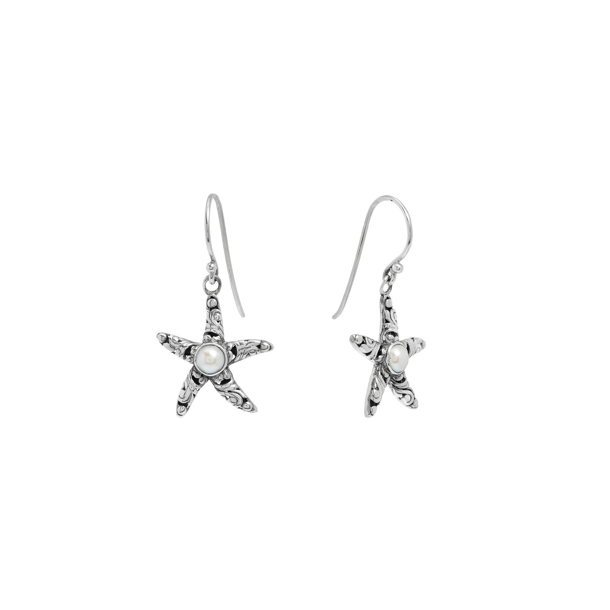 Athra NJ Inc Sterling Silver Freshwater Cultured Pearl Starfish Drop Earrings, Women's Product Image
