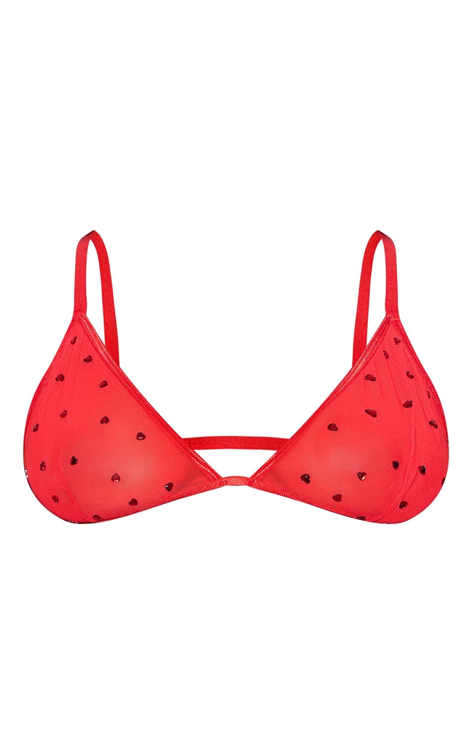 Plus Red Diamante Heart Mesh Triangle Bra Product Image