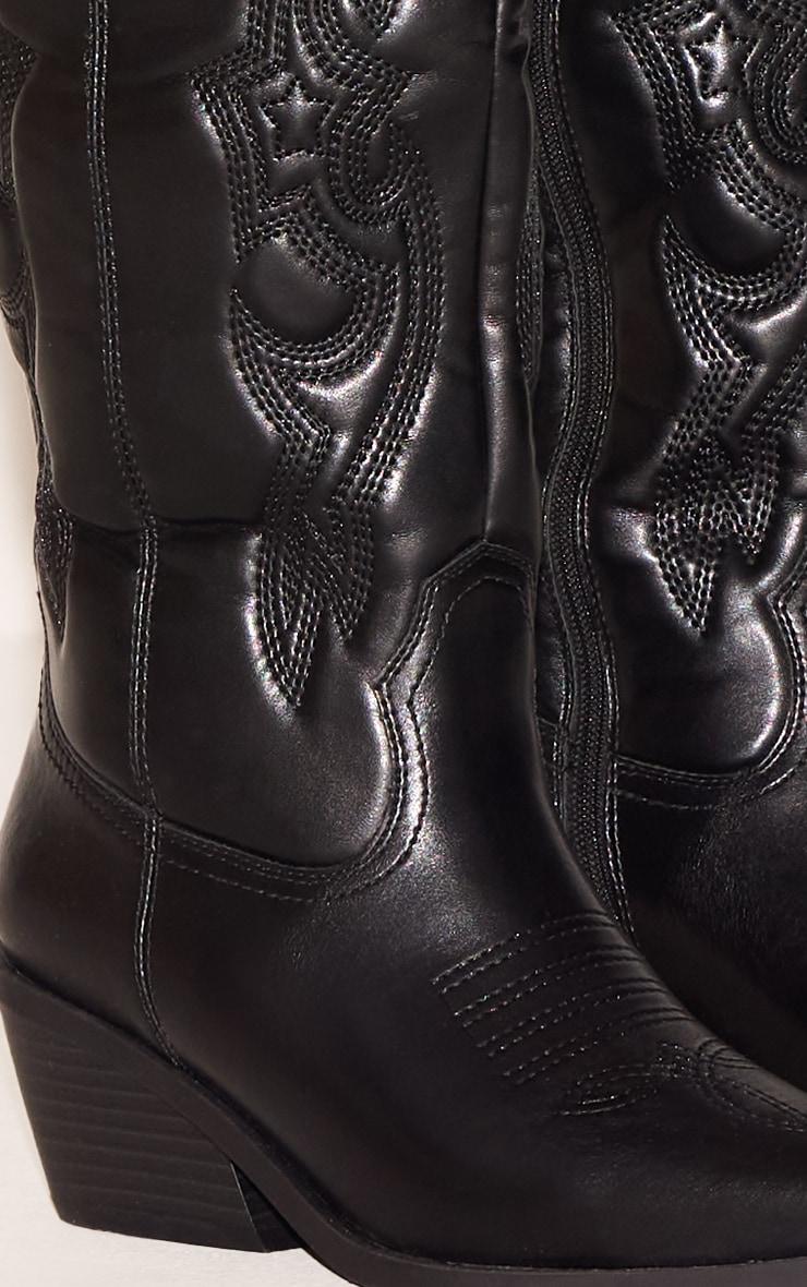 Black Pu Point Toe Western Calf High Boots Product Image