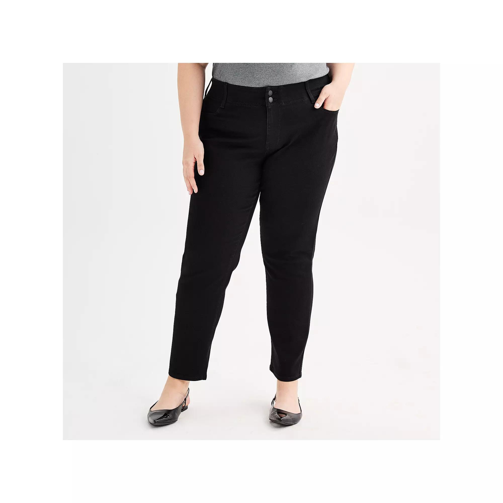 Plus Size Nine West Slim Straight Tummy Control Jeans, Women's, Size: 18 W, Mineral Black Product Image