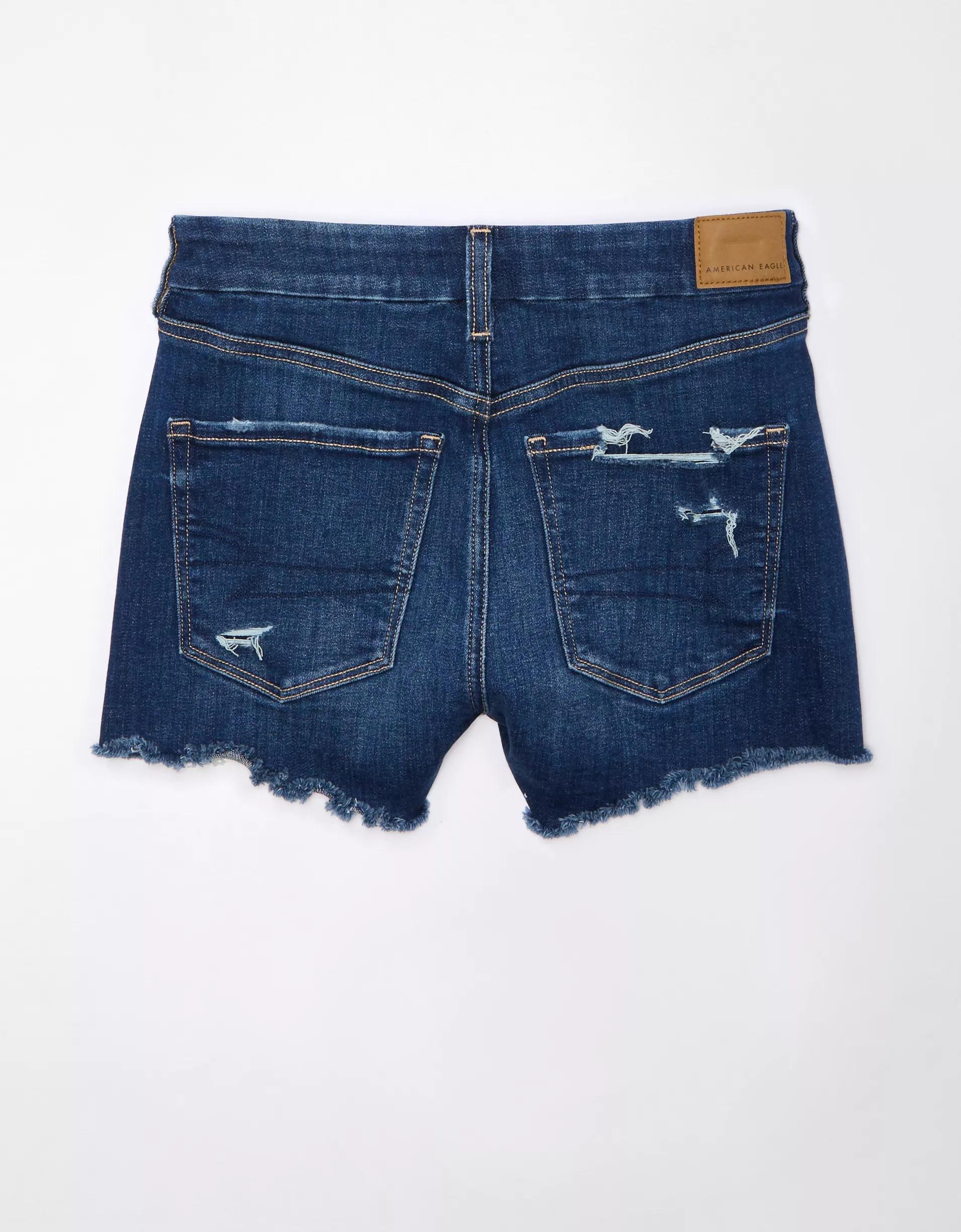 AE Next Level Curvy Ripped High-Waisted Denim Short Short Product Image