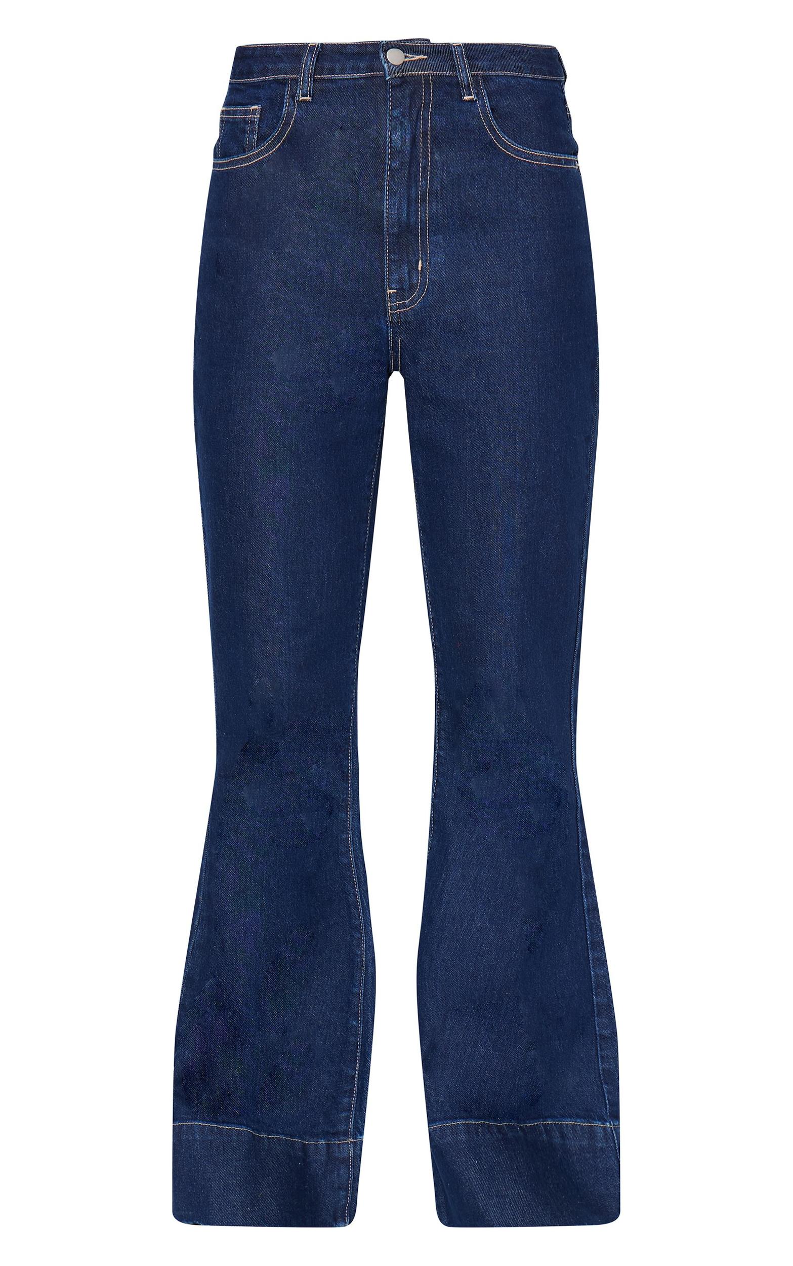 Indigo Wash Contrast Seam Flared Jeans Product Image
