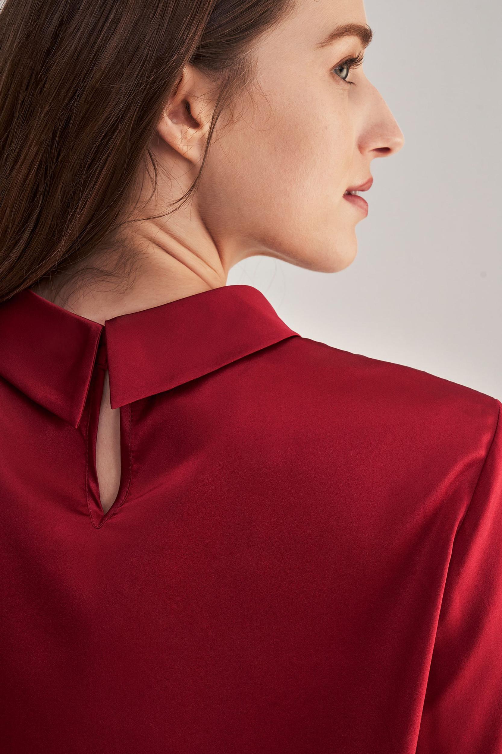 Stand Collar Long Sleeves  Silk Blouse Product Image