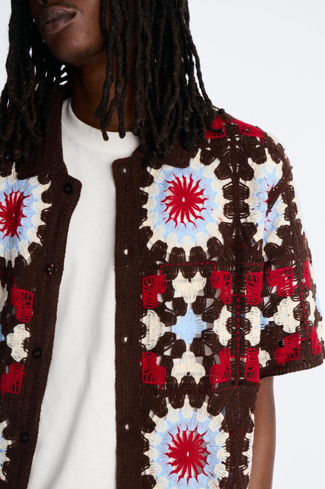 Desert Hues Crochet Button Up Shirt - Brown Male Product Image