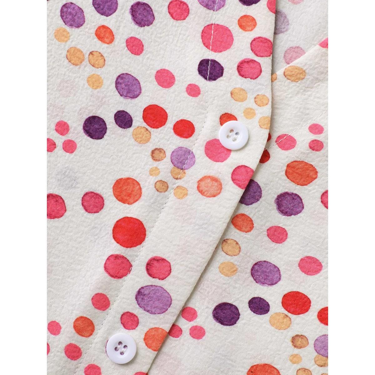 Plus Size Ivory Pretty Polka Dots Shirred Sleeve Shirt Women Short sleeve Notched collar Elegant Blouses BloomChic 14-16/1X Product Image