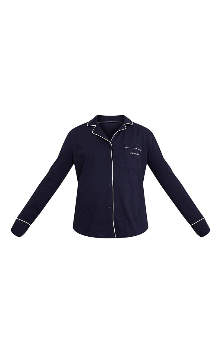 Maternity Navy Mama Long Sleeve Button Up PJ Top Product Image