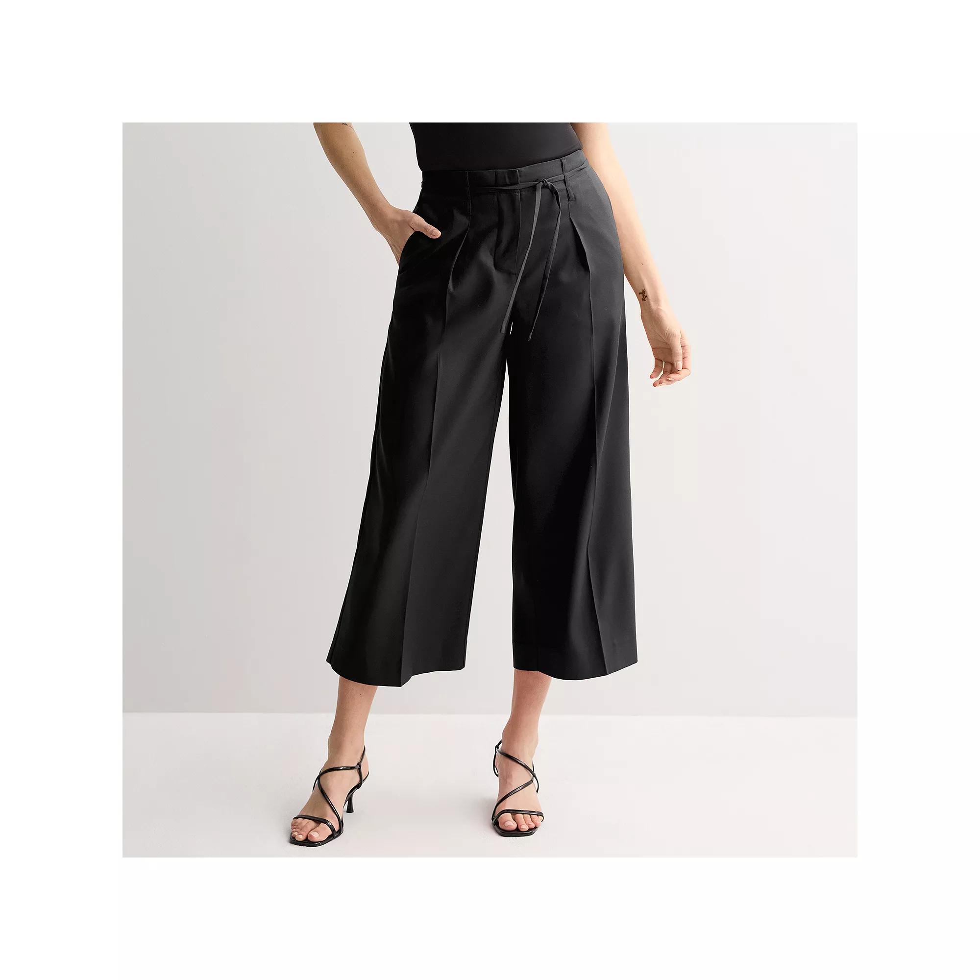 Women's Nine West Tie Waist Wide Crop Pants, Size: 6, Mineral Black Product Image