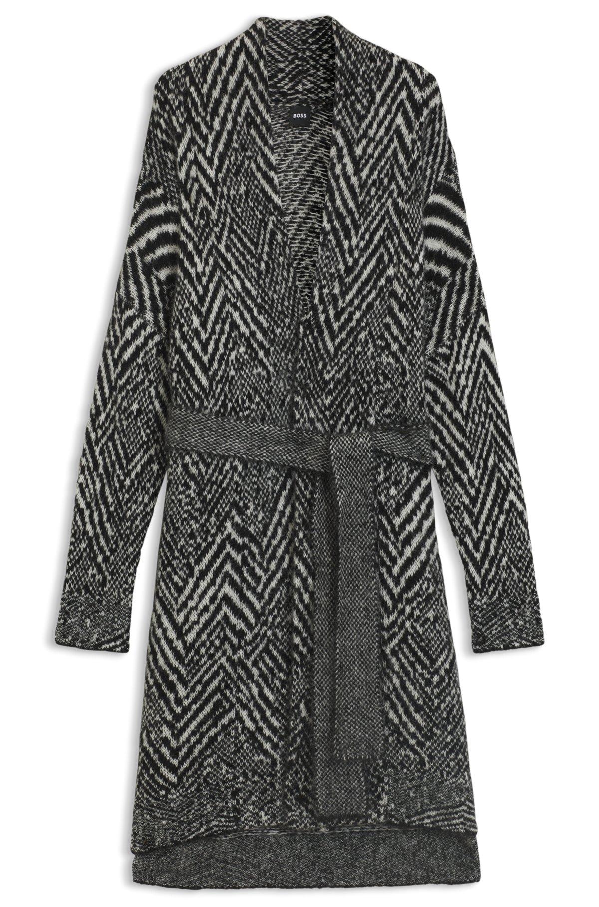 Longline belted cardigan in a patterned textured-wool blend Product Image