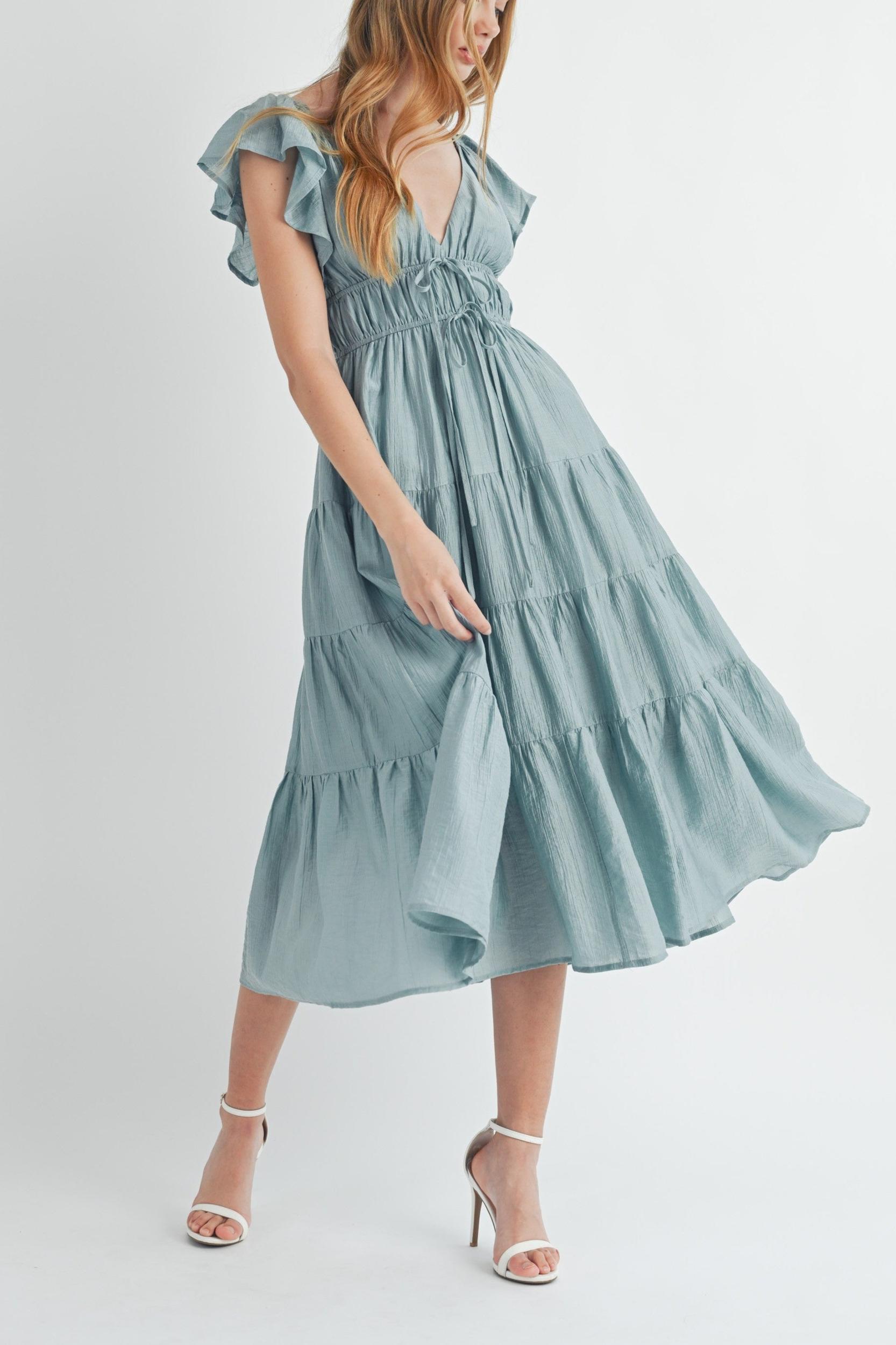 Ruffle Sleeve Summer Midi Dress Product Image