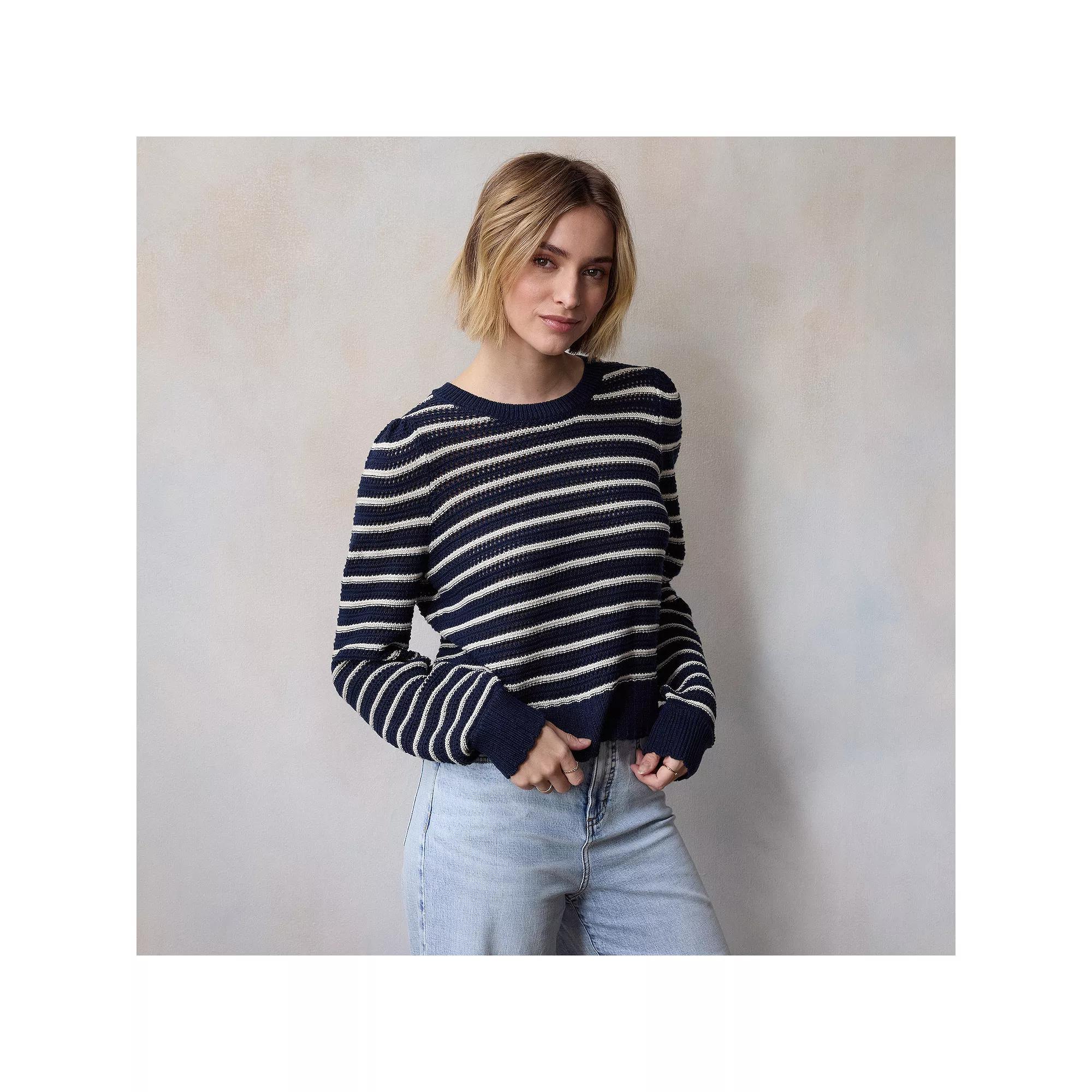 Women's LC Lauren Conrad Bow Open Back Pullover Sweater, Size: XXL, Blue Basque Stripe Product Image