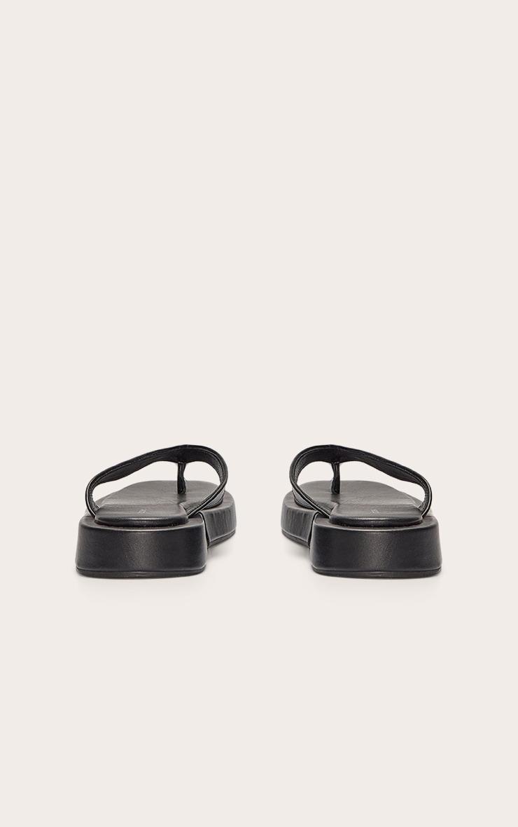 Black Pu Round Toe Thong Flatform Sandals Product Image