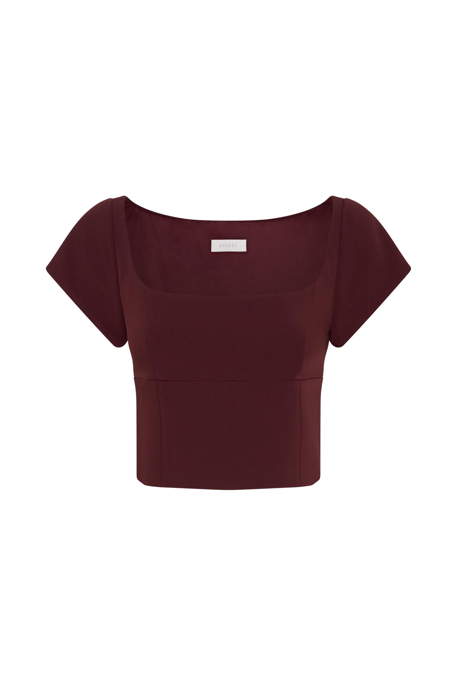 Ellis Cap Sleeve Longline Suiting Top - Mahogany Product Image