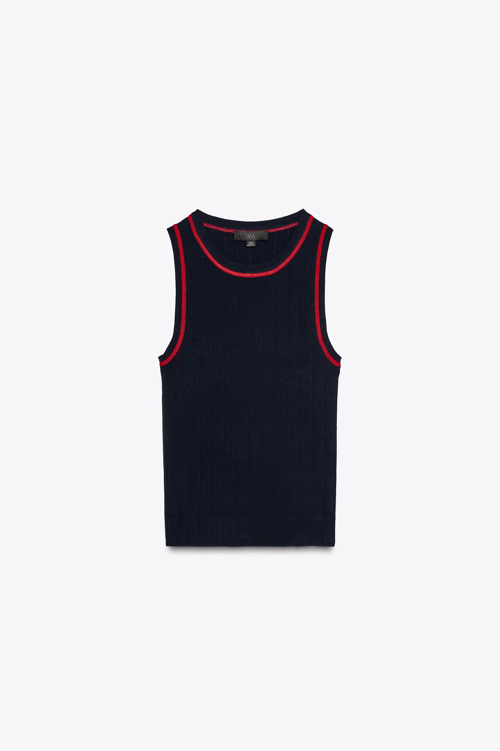 CONTRAST STITCH SLEEVELESS KNIT TOP Product Image
