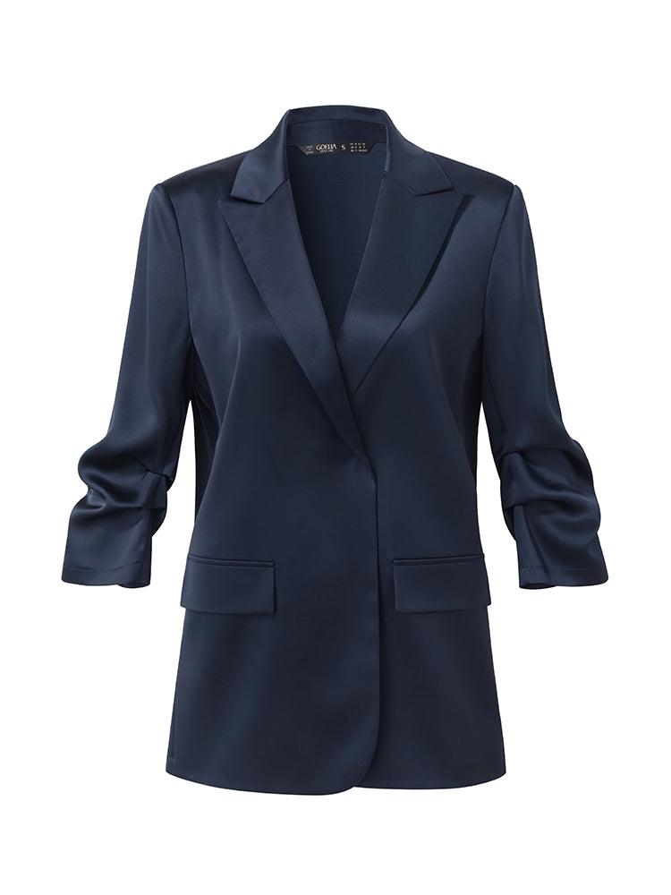 Triacetate 3/4 Ruched Sleeves Women Blazer Product Image