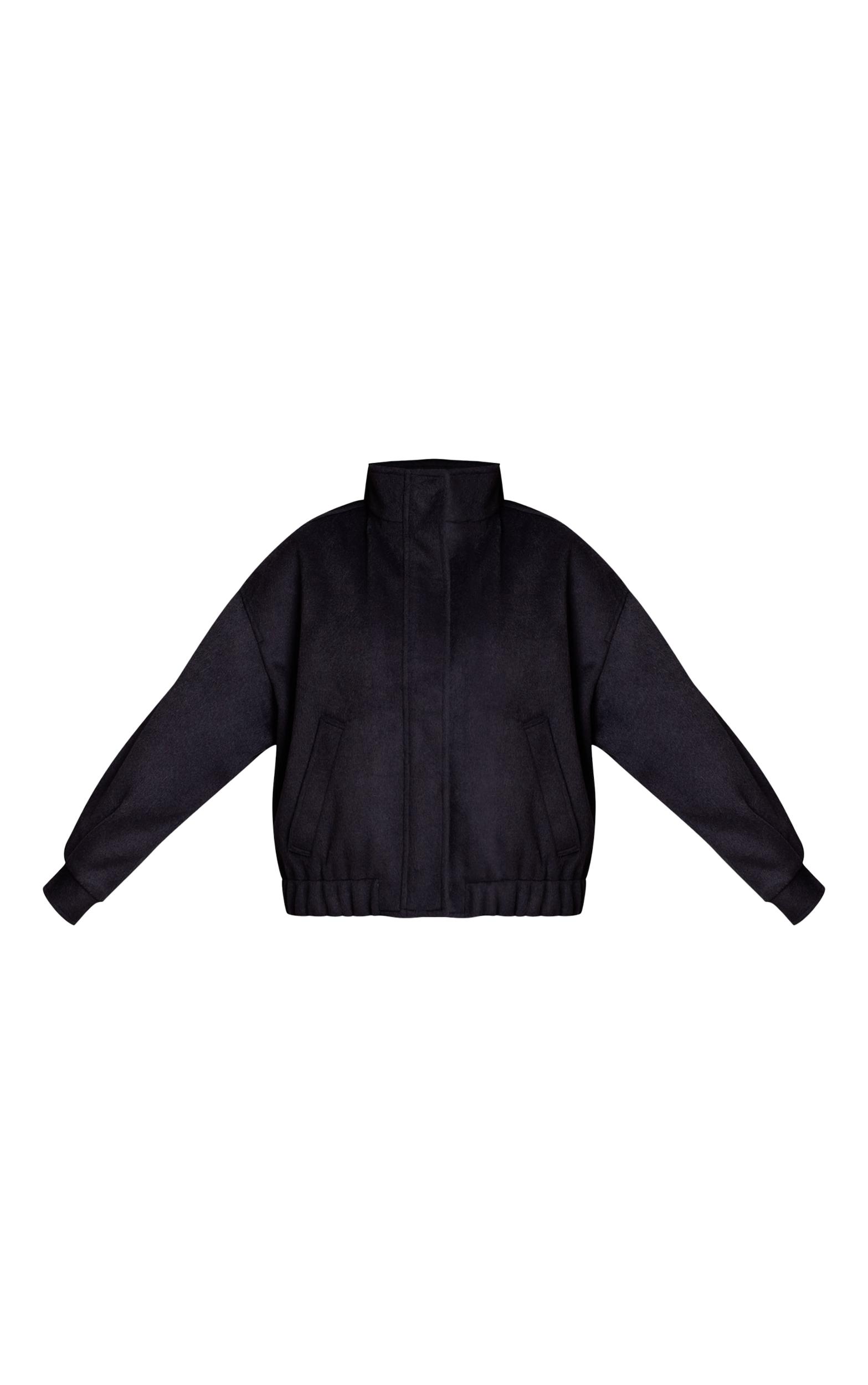 Black Faux Leather Bow Sleeve Detail Oversized Jacket Product Image