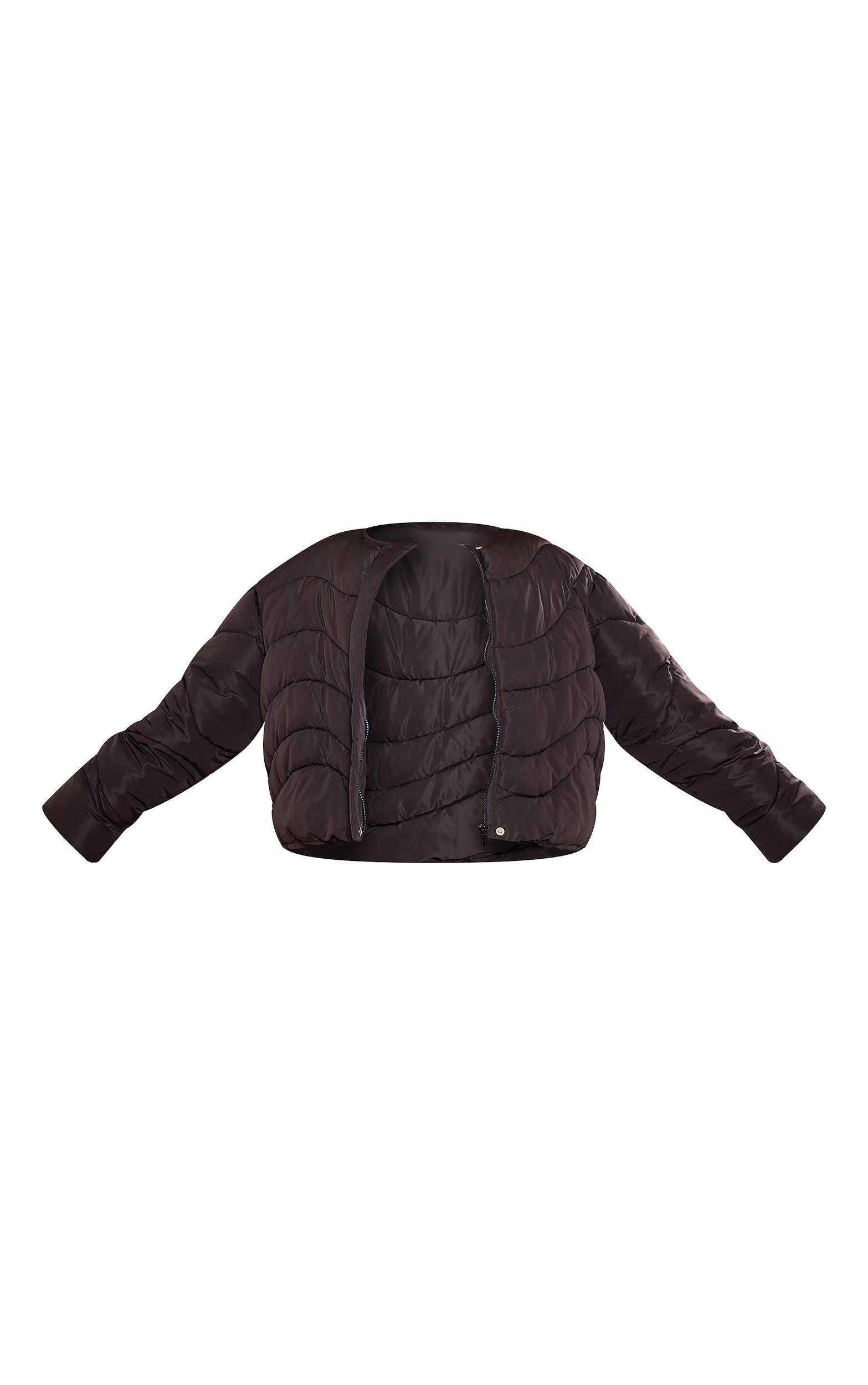 Plus Black Cropped Round Neck Puffer Jacket Product Image
