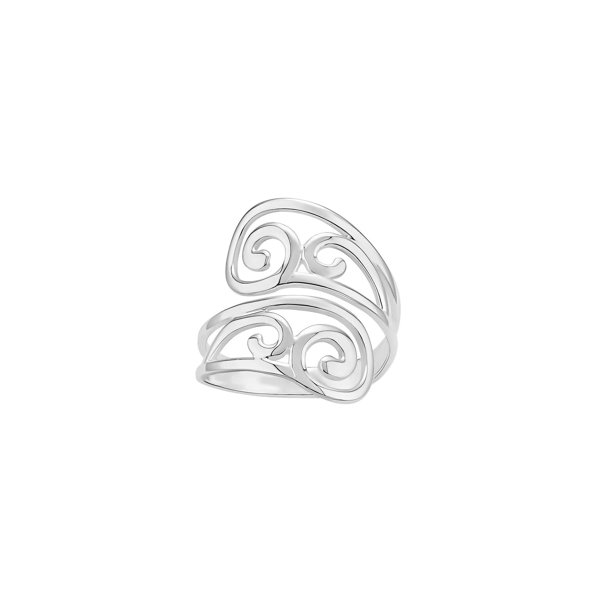 PRIMROSE Fine Silver Plated Polished Swirl Bypass Ring, Women's, Size: 9, Silvertone Product Image